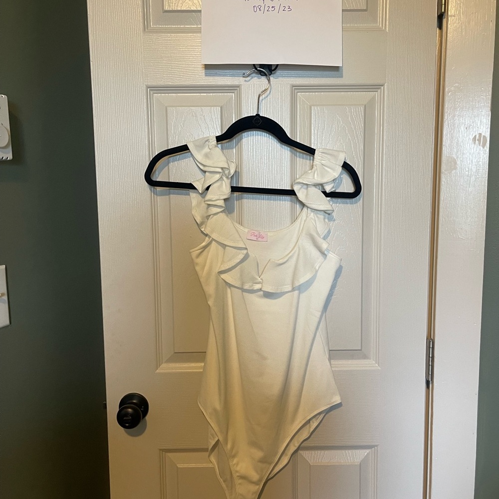 Pink Lily Ivory Ruffle Bodysuit - Picture 3 of 3